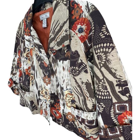 Birch Hill Vintage Blazer Jacket Womens L Brown Silk Blend 3/4 Boho Art To Wear - Picture 2 of 15